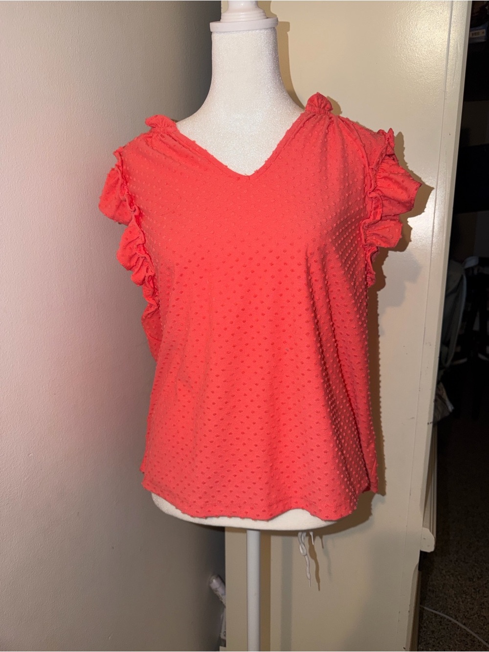 Women’s Coral Ruffle Sleeve V-Neck Textured Top